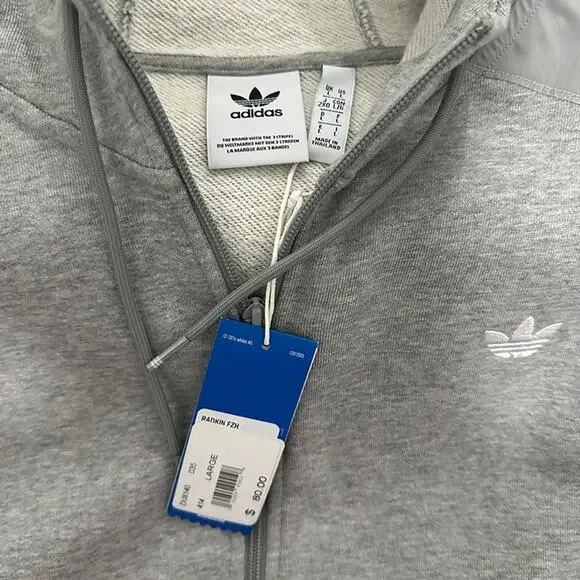NEW w/Tags! Adidas Men's Gray White Striped Zip up Hoodie Jacket - Size LARGE - Picture 3 of 3